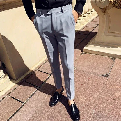 Boutique Fashion Solid Color Mens White Business Casual Suit Pants Male Slim Casual Trousers Wedding Dress Suit Pants