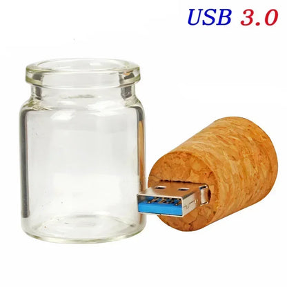 JASTER USB 3.0 U Disk Glass Drift Bottle With Cork Flash Drive Pendrive 4GB 8GB 16GB 32GB 64GB 128GB Wedding Gift (Free Logo)