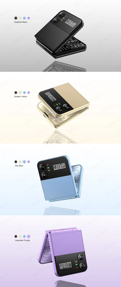 SERVO 4 SIM Fashionable Flip Cellular Phone Speed Dial Flashlight Magic Voice FM Radio 2G GSM Foldable Mobile Phone Type-C 2.6"