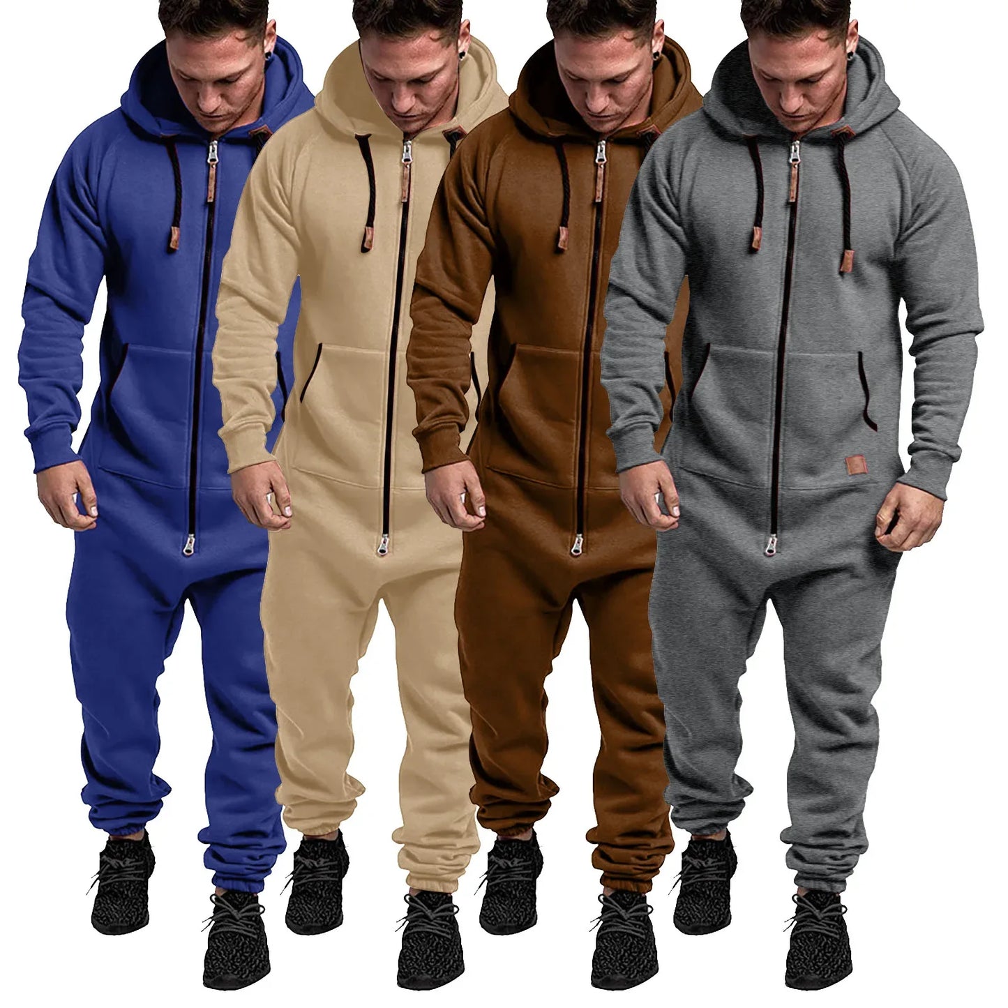 New Custom Design Jumpsuit Pajamas Long-sleeved sports pants solid color splicing casual sweater men's zipper hoodie