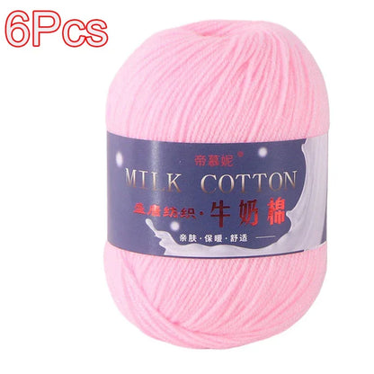 6Pcs Dyed Milk Sweet Soft Cotton Crochet Wool Yarn Thick Yarn Fiber Hand Knitting Wool Crochet Yarn Threads for DIY Sweater