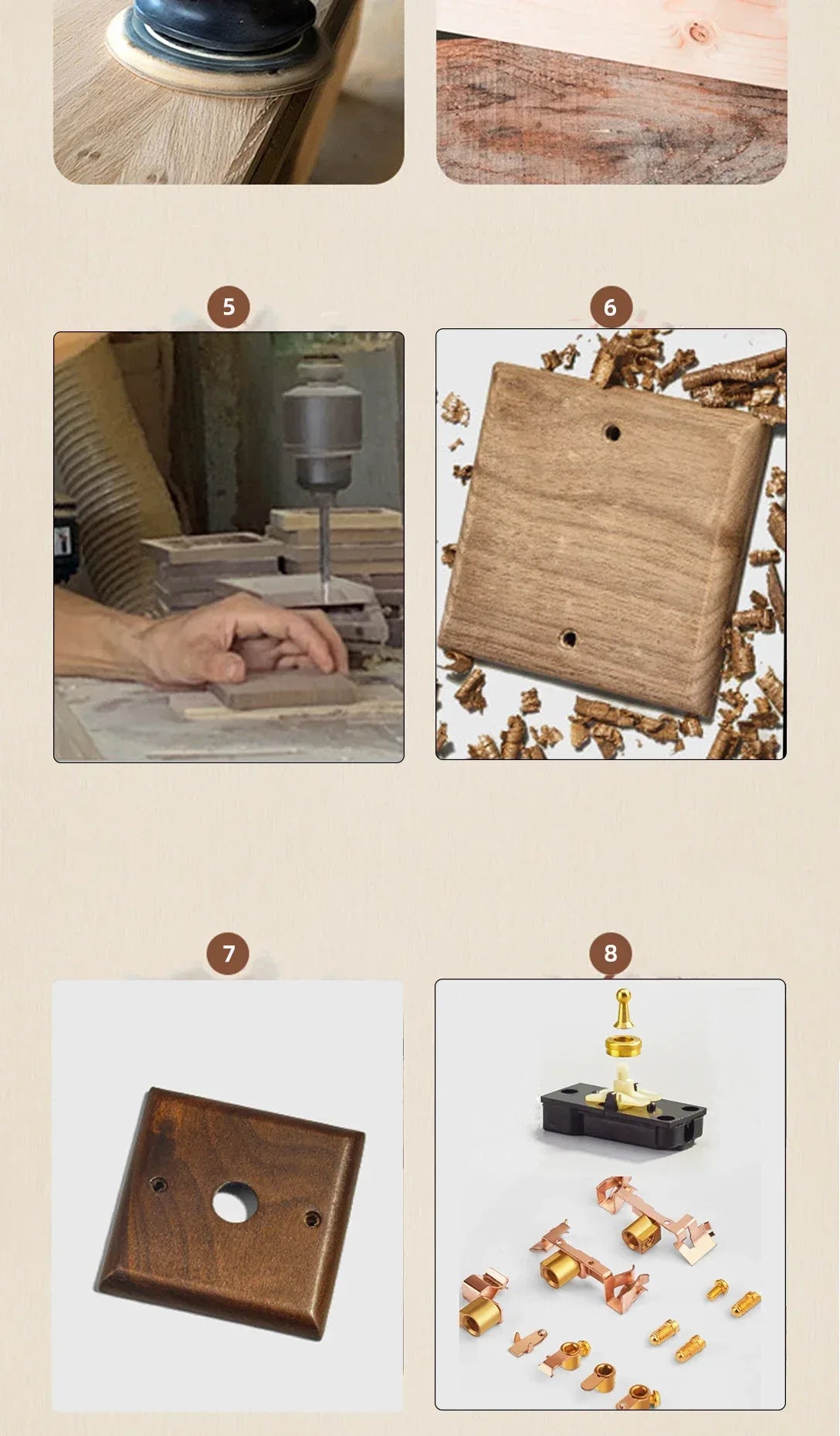 Black walnut retro European retro wall lamp switch socket, solid wood brass toggle switch board 1-4Gang 2Way antique home switch