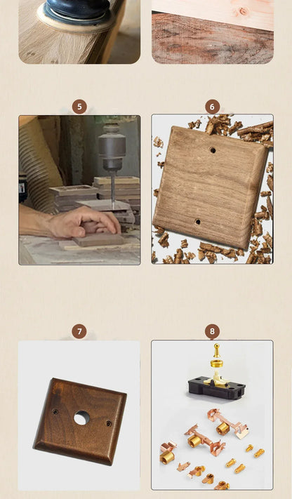 Black walnut retro European retro wall lamp switch socket, solid wood brass toggle switch board 1-4Gang 2Way antique home switch