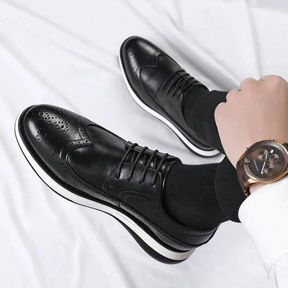 Men's Casual Leather Thick Soled Simple Walking Shoes Fashion Oxford Shoes High End British Style Office Business Dress Shoes