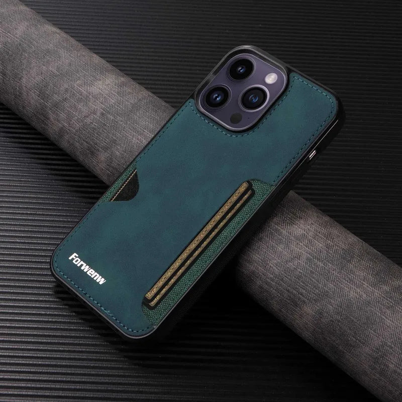 Retro Card Holder Phone Case for iPhone 17 16 15 14 13 12 11 Pro Max 16E Mini XS XR SE 7 8 Plus Busines Wallet PU Leather Cover