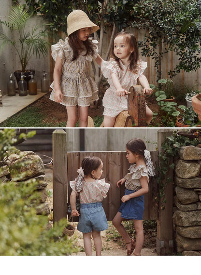 Kids Girls Cute Shirts and Shorts Skirts Outfit Set 2026 Summer New Korea Children Floral Fringed Shirts Skirts Clothes Set