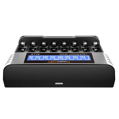 POWERKAN ALL8 charger, 8-slot high-speed LCD AA/AAA charger, suitable for 1.2V Ni-MH 1.5V/3.7V Li-ion rechargeable batteries