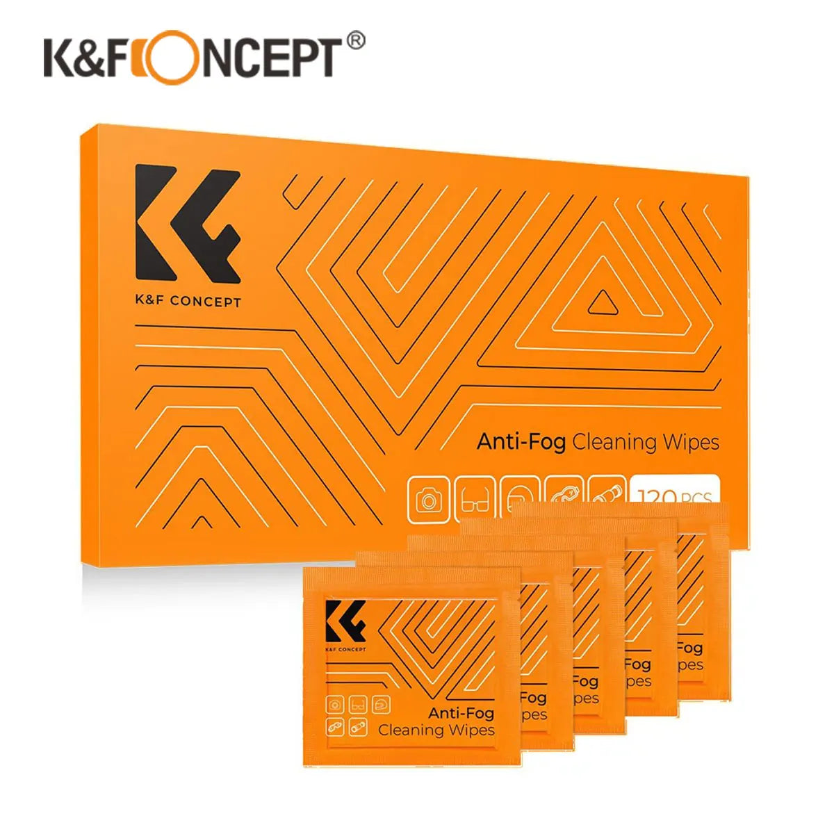 K&F Concept 50 120 PCS Cleaning Wipes Individually Wrapped Anti Fog Wipe Suitable Camera Lenses Eyeglasses Tablets Mobile Screen