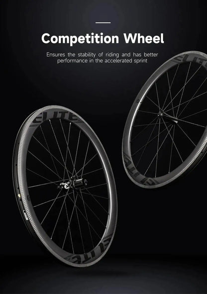 ELITEWHEELS 700c Road Carbon Wheels UD Finish UCI Quality Carbon Rim Tubeless Ready Pillar Nipple 1423 Spokes Racing Wheelset