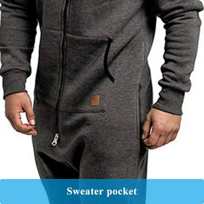 New Custom Design Jumpsuit Pajamas Long-sleeved sports pants solid color splicing casual sweater men's zipper hoodie