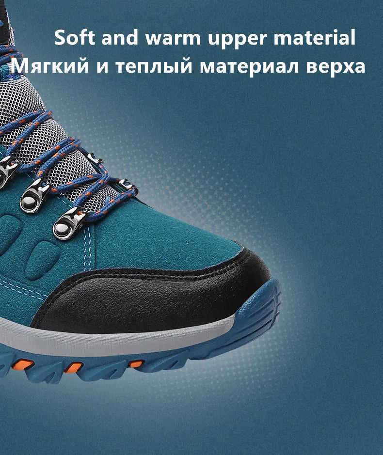New Men's Winter Boots Warm Plush Snow Boots Outdoor Non-Slip Couple Hiking Boots High-Top Waterproof Sneakers Men's Ankle Boots