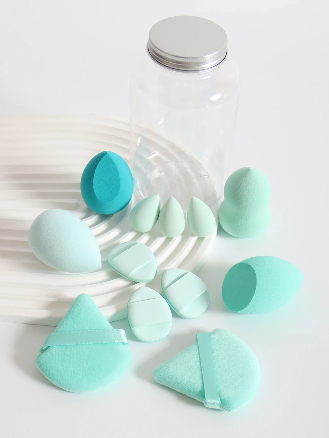 12Pcs Makeup Sponge Set with Storage Jar Latex-Free, Makeup Sponge Finger Puff, Dual-Use Wet & Dry Foundation Cosmetic Puffs