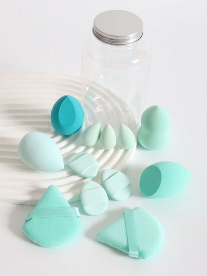 12Pcs Makeup Sponge Set with Storage Jar Latex-Free, Makeup Sponge Finger Puff, Dual-Use Wet & Dry Foundation Cosmetic Puffs