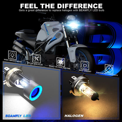 30W LED Headlight Bulb H4 Five Color Halo Ring HS1 P43T Auto Headlight EyeSuper 6000K Csp Plug&Play Motorcycle Bulb 1PC 12/24V