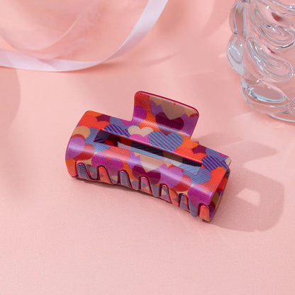 Valentine's Day Romantic Pink And Red Heart Grab Plastic Clip Large Square Hair Claw Back Updo Shark Clip Gifts For Grilfriend
