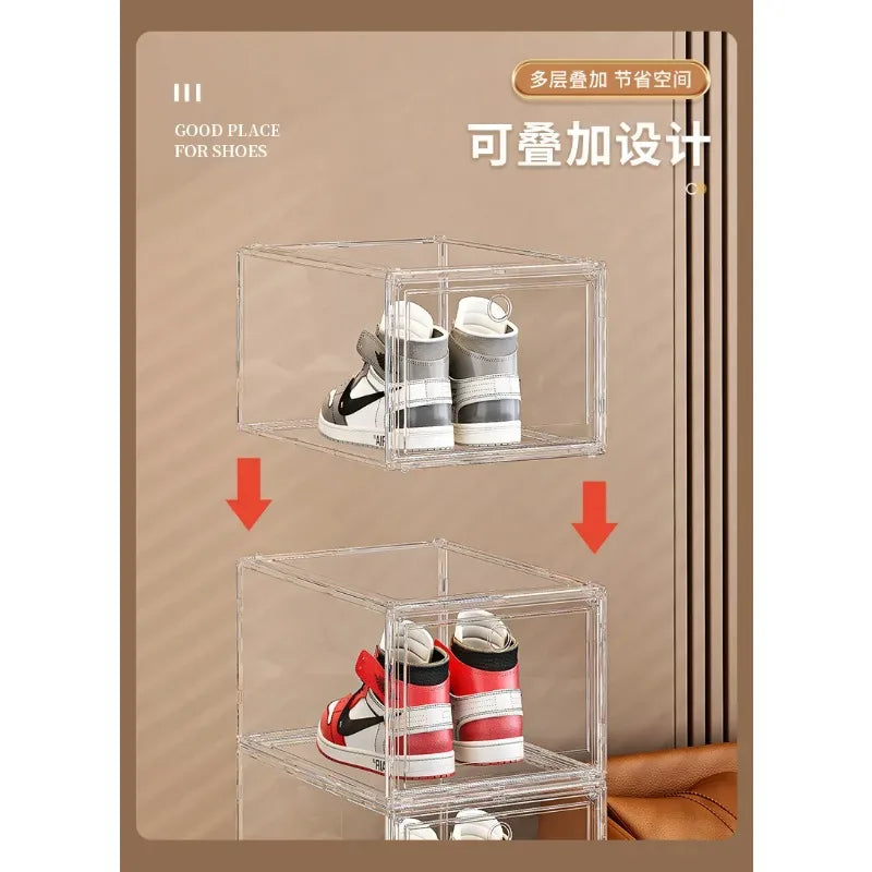 Shoe box, hard box, magnetic suction, front side opening storage, transparent acrylic bag, hand-held storage box, shoe cabinet