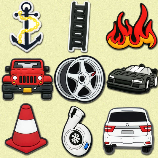 1/9pcs Cruel Jeep Sports Car Shoe Charms for Boys Kids Gift Turbine Hub Shoe Decoration Accessories Ship's Anchor Pin Clog by PDG ibma