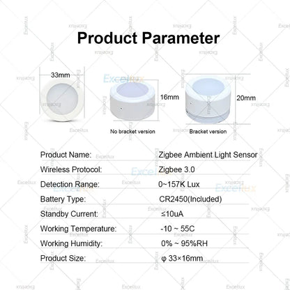 Smart Zigbee Light Sensor Illuminance Brightness Detector Real-Time Lux Monitoring Smart Home Automation For Tuya Smart Life Z2M