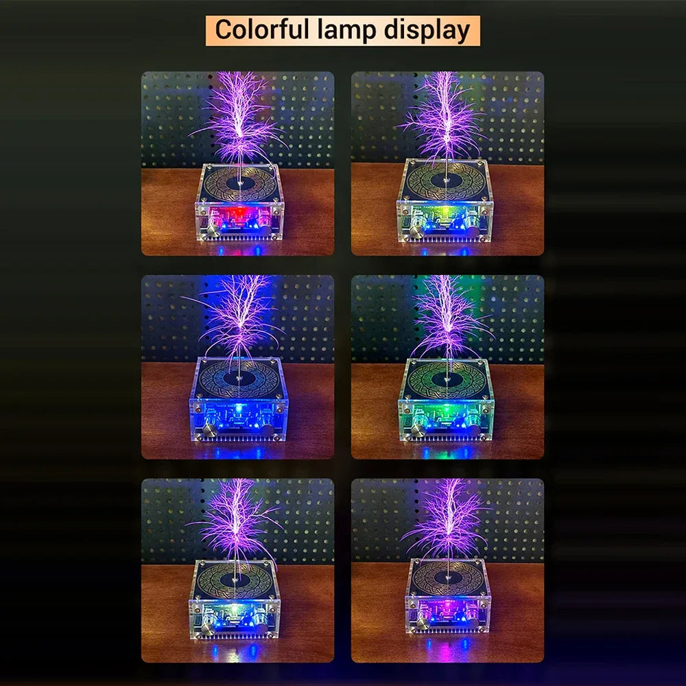 Mini Tesla Coil with Bluetooth Music Sync Adjustable Arc Length Touchable Safe Low-Voltage Design RGB Light Show