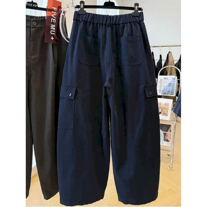 Cargo Pants Women Large Size Sporty Workwear Korean Style Casual Elastic Waisted Trousers Streetwear Clothing Wide Leg Pants