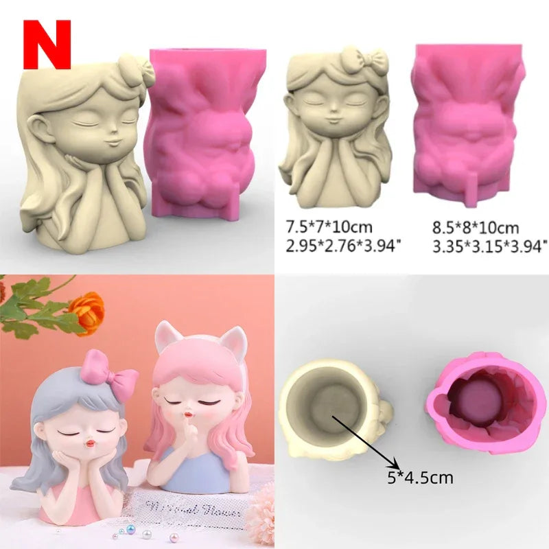 21 Types Nonstick Girls Pen Holder Mold Flower Pot Silicone Mold DIY Crafts Ornament Tool DIY Succulent Planter Mold