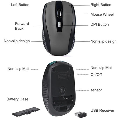 2.4G Wireless Mouse Gaming Mice Adjustable 1600DPI Optical Office Mouse Ergonomically-designed Mouse for Notebook PC MacBook