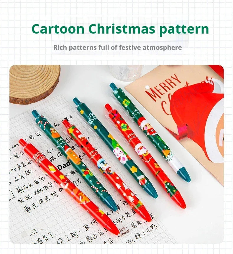 50Pcs/Lot Cute Christmas Press Gel Pens Cartoon Santa Claus Kawaii Christmas Gift Black Ink Pen Student School Office Supplies
