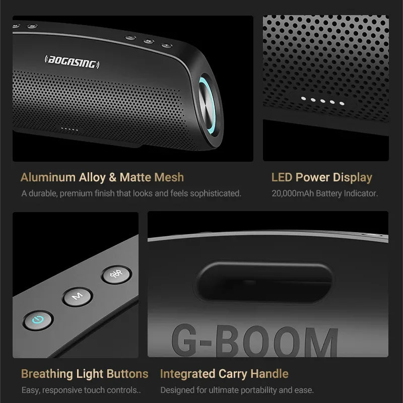 BOGASING G7 Pro Powerful Bluetooth Speaker, 120W Loud Stereo Sound Party Speaker, 20H Playtime, 2-Way Audio, RGB Breathing Light