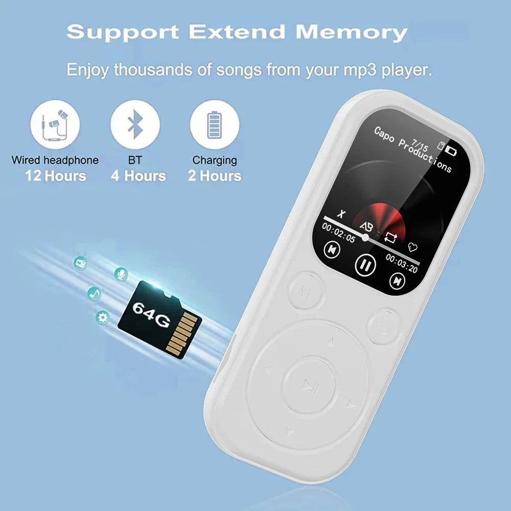 2026 New 1.8 inch Slim MP3 Player Bluetooth 5.4 — Portable Walkman, Compatible eBook Recording FM Radio Music Player