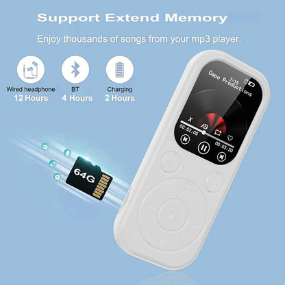 2026 New 1.8 inch Slim MP3 Player Bluetooth 5.4 — Portable Walkman, Compatible eBook Recording FM Radio Music Player