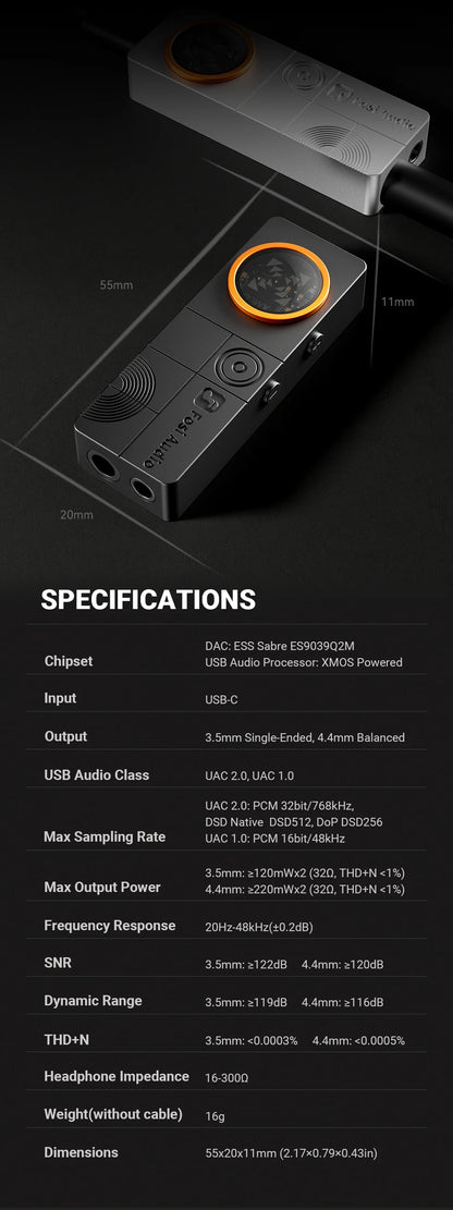 Fosi Audio DS3 DAC Amp Portable HIFI Headphone Amplifer  XMOS XU316 DSD512   dongle dac 4.4mm Balanced/3.5mm Jack