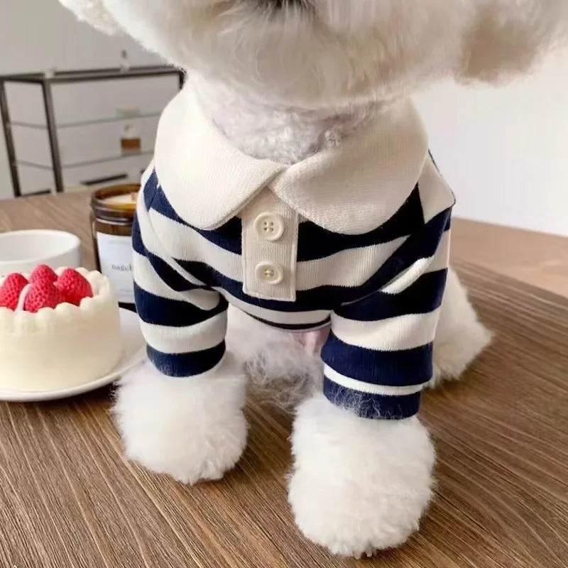 Fashion Striped Collared Dog Shirt Soft Breathable Cooling Vest Pet Hoodie For Puppy Outdoor Activities