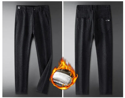 Casual Pants Men Winter New Fleece Business Elastic Waist Slim Korean Warm Thick Brushed Plush Trousers Male 28-38