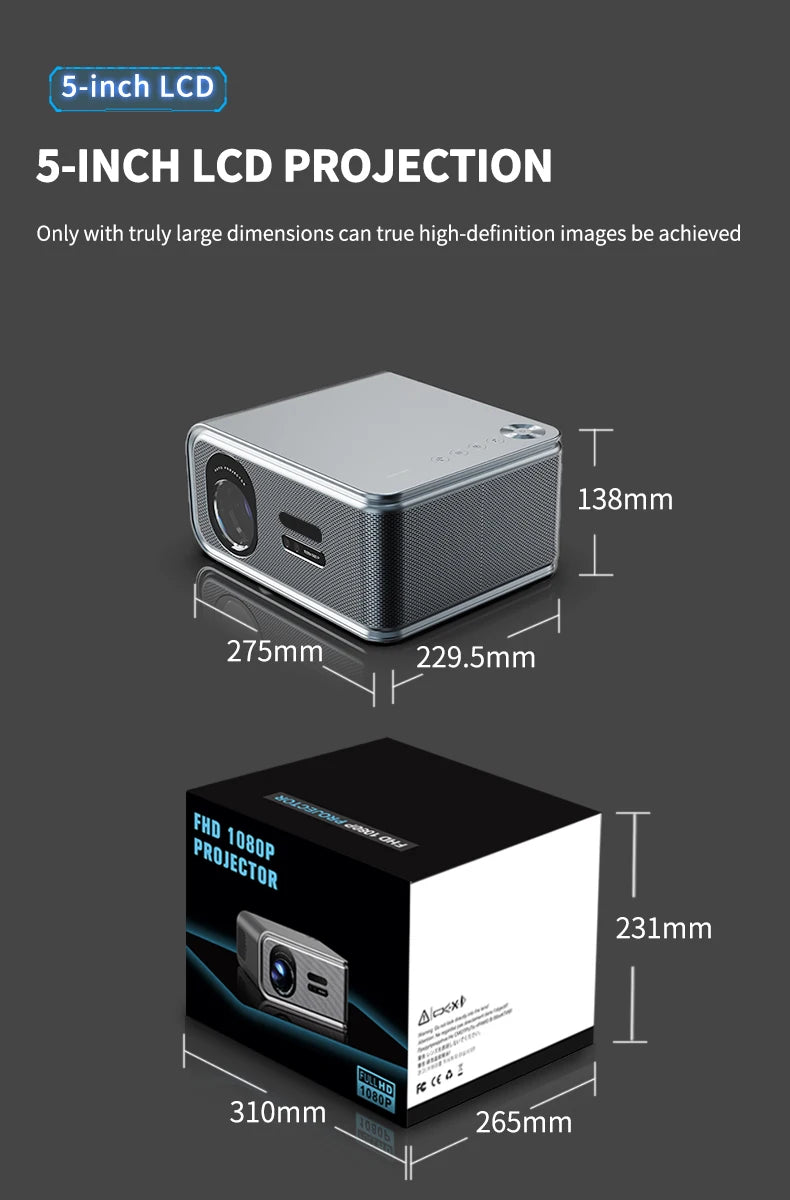 2026 New Smart Projector 2500 ANSI LM Google Play HDR10+ 1920*1080P Full HD Support 8K Video For Home Movie Theater TV Gaming