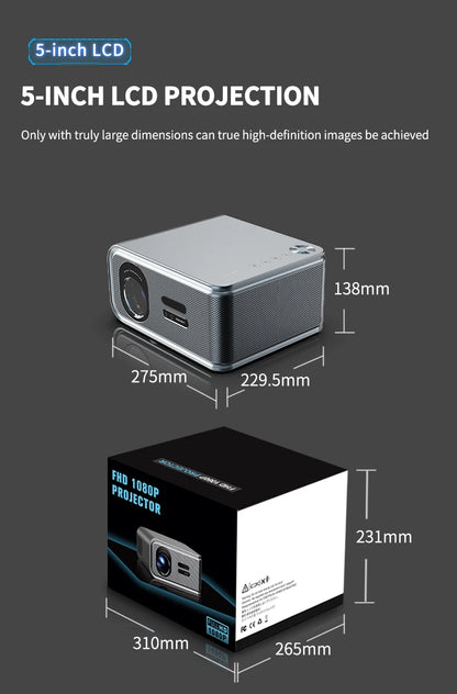 2026 New Smart Projector 2500 ANSI LM Google Play HDR10+ 1920*1080P Full HD Support 8K Video For Home Movie Theater TV Gaming