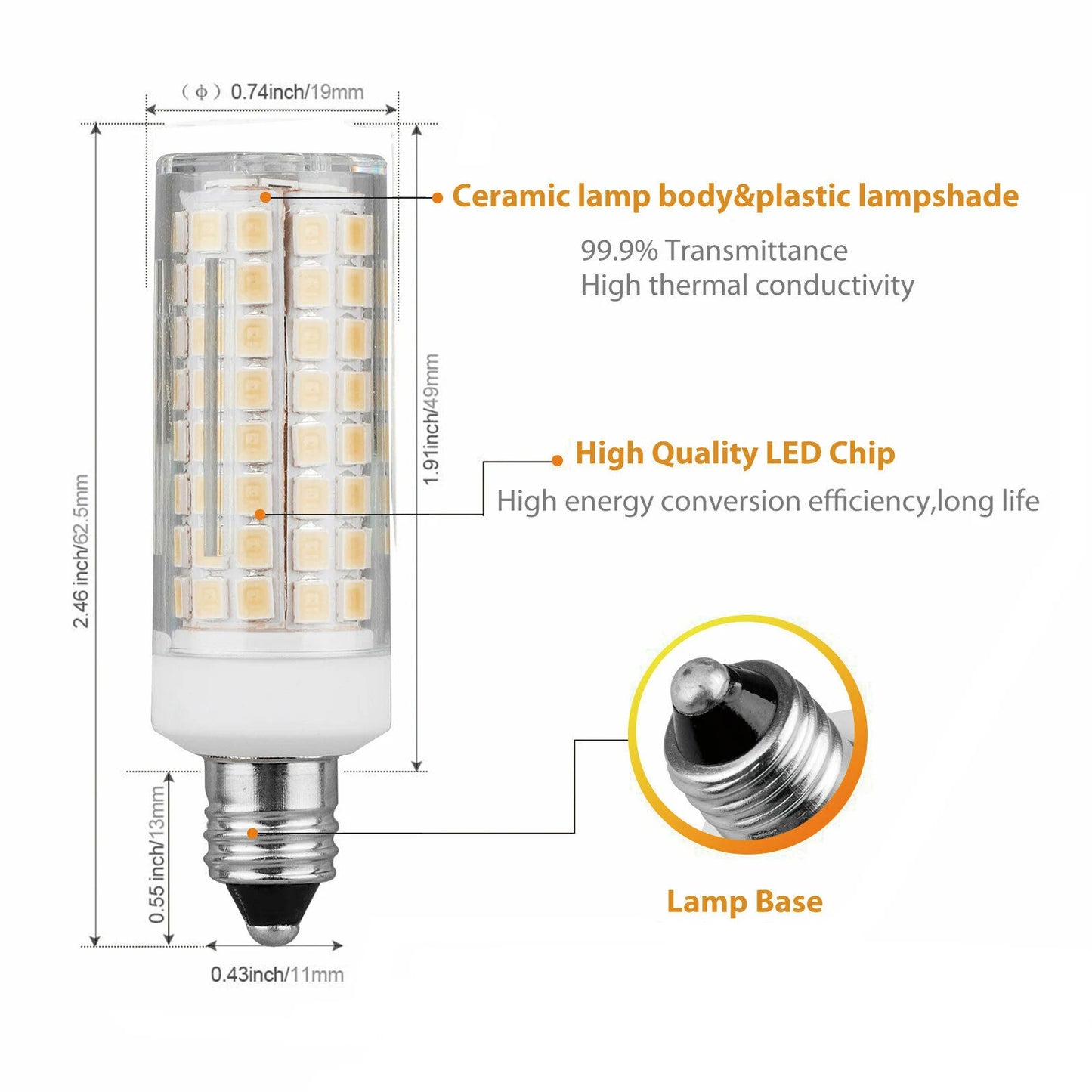 AC110V Brightness Bulb 102LEDs E11/E12/E14/E17 LED Lights Corn Bulbs 9W Replace 80W Halogen Lamp for Home House Lighting Bedroom