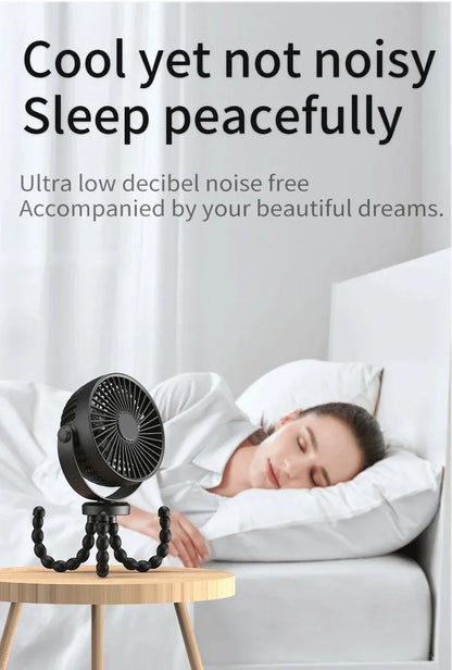Mini Portable Stroller Fan,3 Speed Rechargeable,360° Rotate Flexible Tripod Better Cooling for Car Seat Crib Treadmill 5000mAh