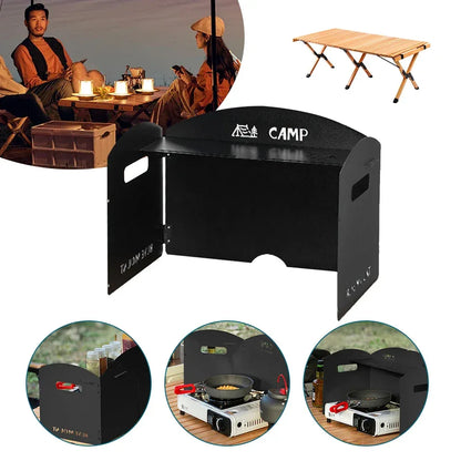 Four-Fold Gas Stove Windproof Screen Foldable Gas Stove Windshield Portable Camping Picnic Cooking Burner Wind Shield for BBQ