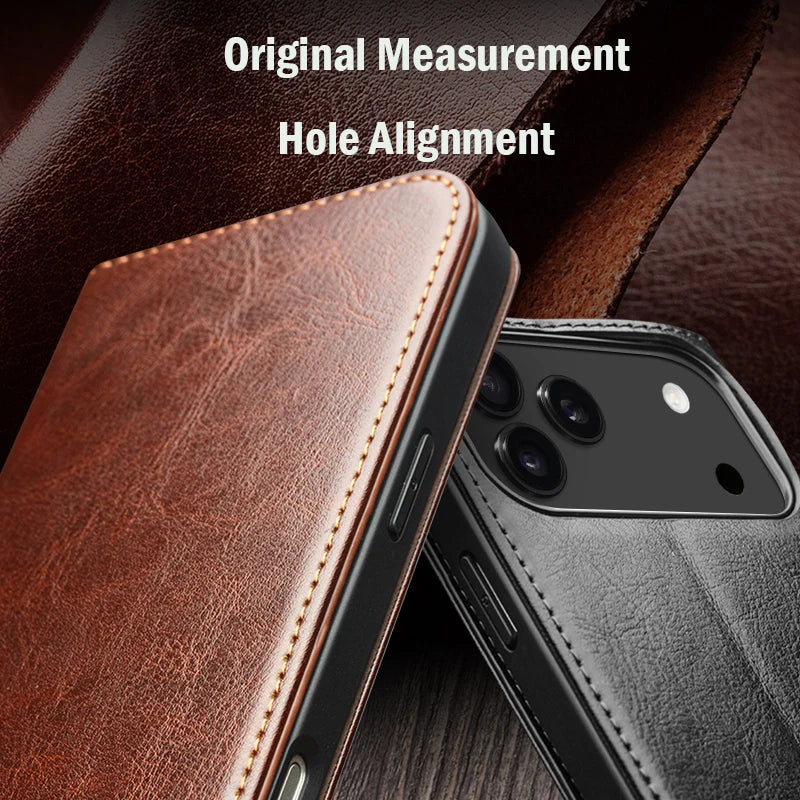 QIALINO Genuine Leather Flip Case for iPhone 17 Bracket Handmade Business Cover with Card Slots for iPhone 17 Pro Max/17 Air