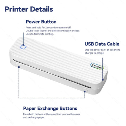 Wireless Mini A4 Thermal Printer Inkless Portable Bluetooth Mobile Phone Photo Document Printer For Office/Work/Home Use