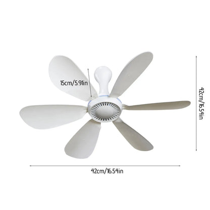 XIAOTREE Silent 6 Leaves USB Ceiling Fan, Optional Remote Control Timing, 4 Speed Hanging Fan for Camping Dormitory Tent