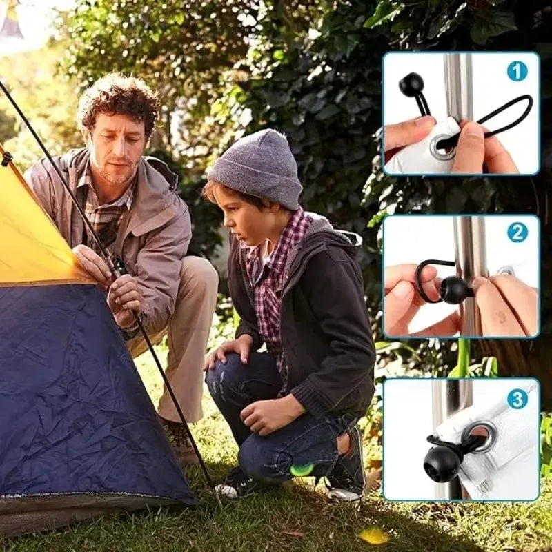 50/10pcs Bungee Ball Tarps Canvas Tarpaulin Flagpole Ties Cord Ends Elastic Rope Lace Fixed Boat Pole Camping Tent Accessories