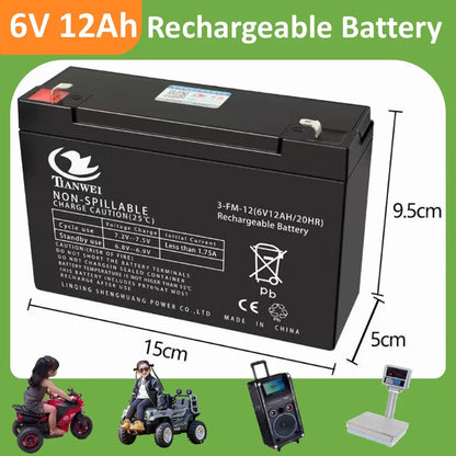 Rechargeable 6V/12V Battery 5Ah/7Ah/8Ah/12Ah Long-lasting Lead-acid Battery for Children's Car,Security Alarm,Sprayer,UPS