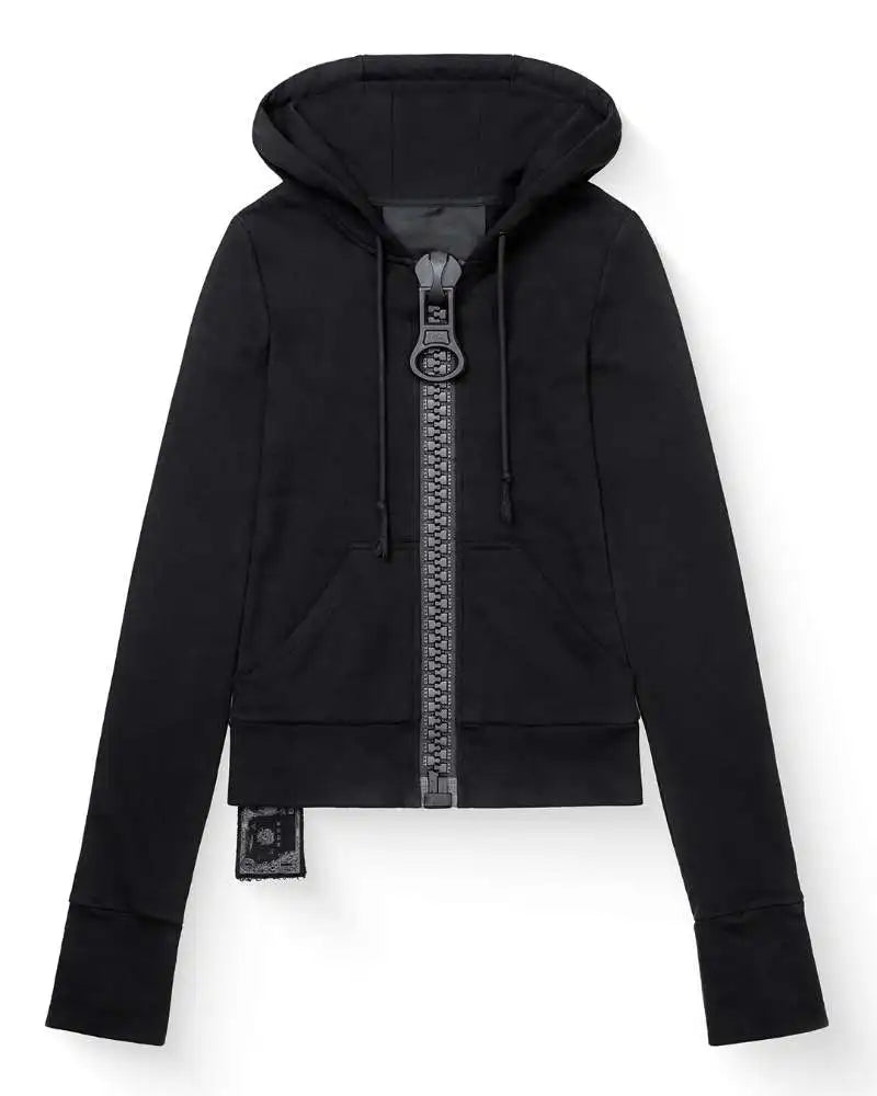 Y2K street Harajuku loose oversized zipper multi-pocket hoodie American fashion trend solid color oversized hoodie for women