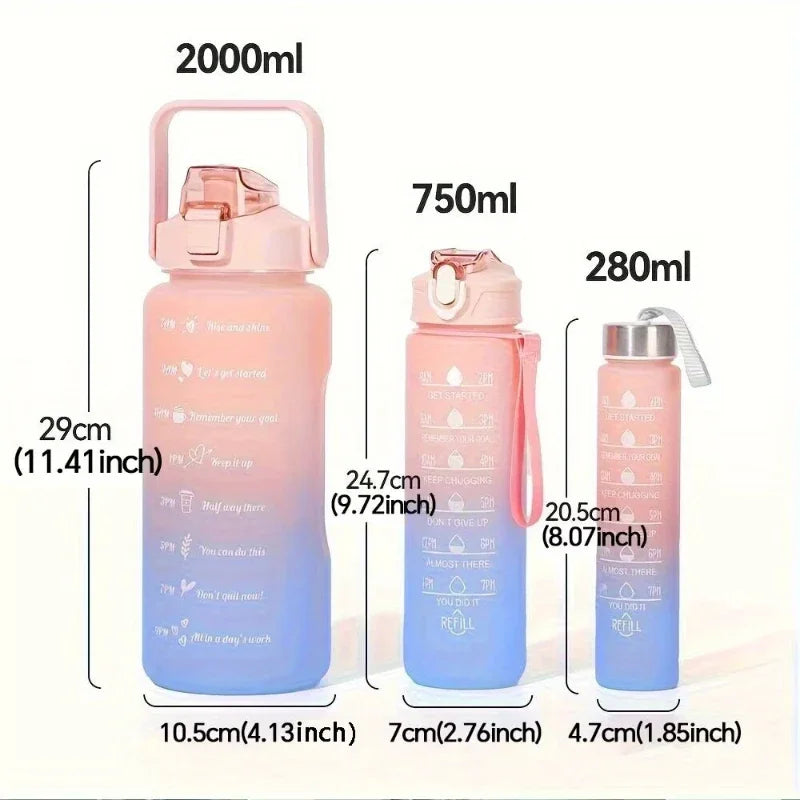 3PCS Sports Water Bottle with Time Marker Leak-proof Cup Motivational Portable Water Bottle for Outdoor Sport Fitness BPA Free