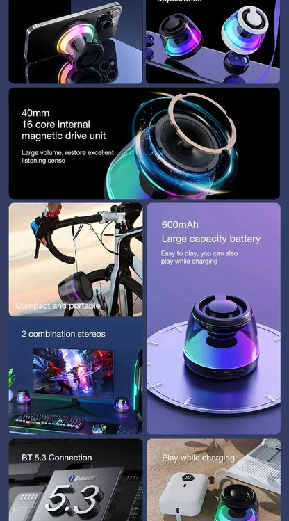 Mini Portable Speaker Magnetic Bluetooth Speaker RGB Magnetic Phone Holder Ring Wireless Sound Box Bluetooth Speaker Tower