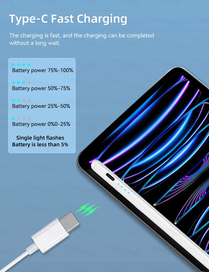 For iPad Air 6 M2 Stylus Pencil with Palm Rejection Tilt iPad Pen for 2024 iPad Pro M4 Pro 11/12.9 iPad 5/6/7/8/9/10th mini 6