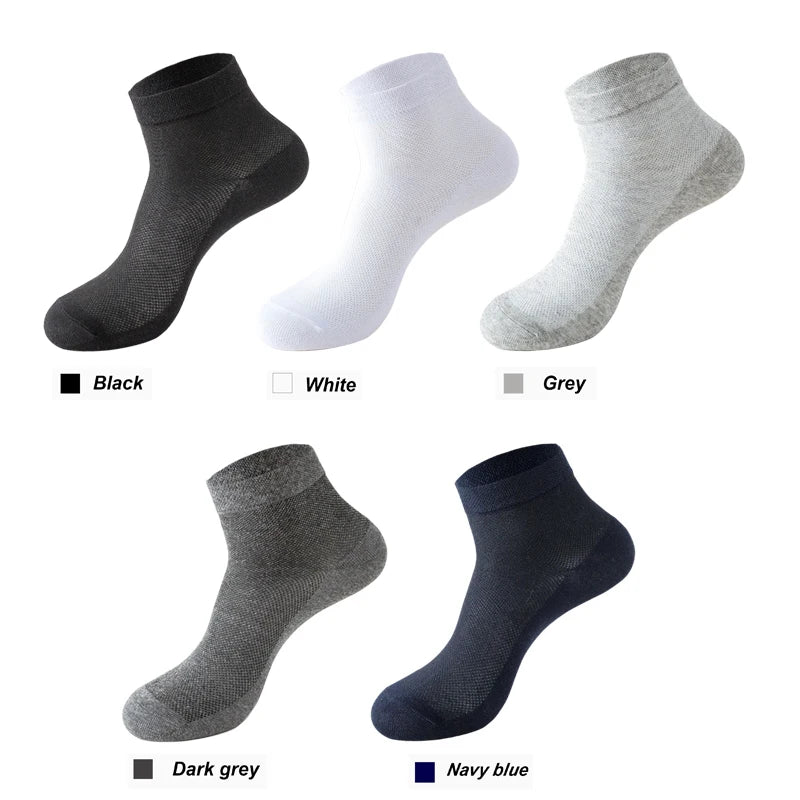 5Pairs Men Mesh Socks Organic Cotton Breathable Black White Business Sock Casual Athletic Spring Summer for Male Size EUR38-45