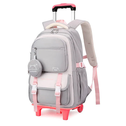 Children School Backpack Trolley Bag with Wheels Students Backpack Book Bag Rolling School bag for Girls Kids Wheeled Backpack