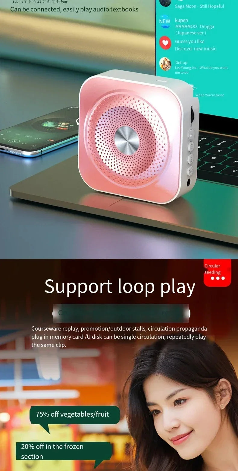 Mini Bee Megaphone Portable Charge Bluetooth4.0 Compatible Megaphone With Lavalier Microphone Waist Hanging Voice Amplifier TF